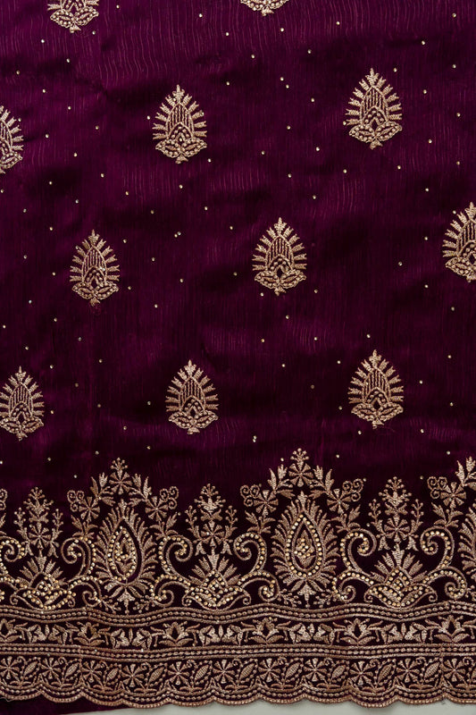 Deep Hues Wine Organza Unstitched  Salwar Kameez With Organza Dupatta