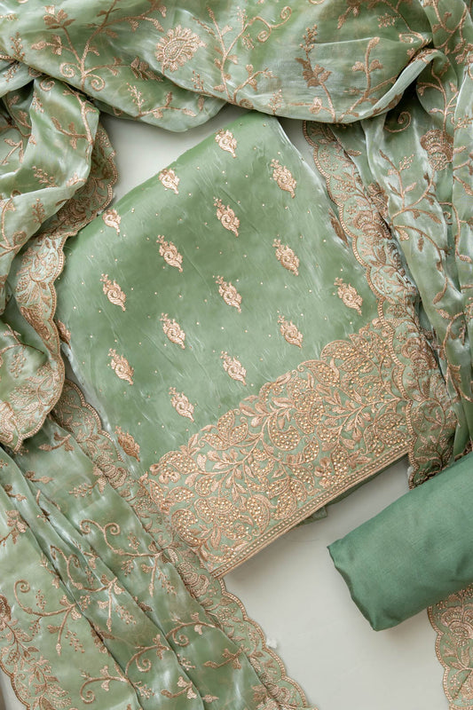 Gentle Tones Mint Green Unstitched Organza Salwar Kameez With Organza Dupatta