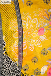 Raw Elegance Mustard Black Crepe Unstitched Salwar Suit With Crepe Dupatta