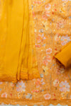 Sunshine Charm Mustard Unstitched Organza Salwar Kameez With Chiffon Dupatta