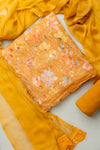 Sunshine Charm Mustard Unstitched Organza Salwar Kameez With Chiffon Dupatta