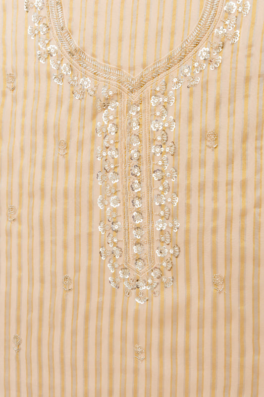Graceful Flow Peach Organza Unstitched Salwar Kameez With Organza Floral Dupatta