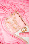 Eternal Bloom Pink Banarasi Silk Unstitched Salwar Suit With Chiffon Dupatta