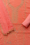 Graceful Flow Peach Unstitched Crepe Salwar Kameez With Chiffon Dupatta
