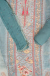 Silver Grey Mirror Sheet, Sequence, Threadwork & Floral Printed Organza Unstitched Salwar Suit With Chiffon Dupatta