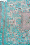 Grey Firozi Mirror Sheet, Threadwork & Floral Printed Cotton Unstitched Salwar Suit With Chiffon Dupatta