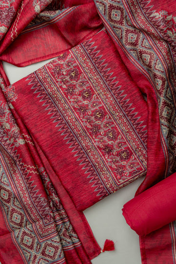 Step Into The Spotlight With Magenta Tussar Unstitched Salwar Kameez With Tussar Dupatta