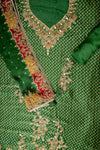 Regal Charm Bottle Green Organza Unstitched Salwar Suit With Organza Dupatta