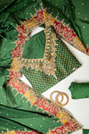 Regal Charm Bottle Green Organza Unstitched Salwar Suit With Organza Dupatta