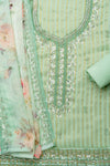 Royal Heritage Tea-green Organza Unstitched Salwar Kameez With Organza Floral Dupatta