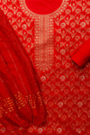 Grace Redefined Red Unstitched Cotton Salwar Kameez With Cotton Dupatta