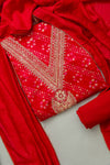 Grace Redefined Red Unstitched Cotton Salwar Kameez With Cotton Dupatta