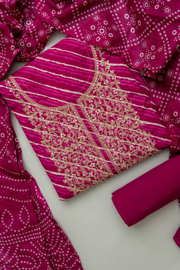 Step Into The Spotlight With Magenta Cotton Unstitched Salwar Kameez With Cotton Dupatta