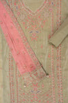 Pista Sequence, Zarkan & Threadwork Crepe Unstitched Salwar Suit With Chinon dupatta