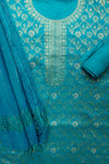 Mesmerizing Charm Dark Firozi Unstitched Cotton Salwar Kameez With Cotton Dupatta