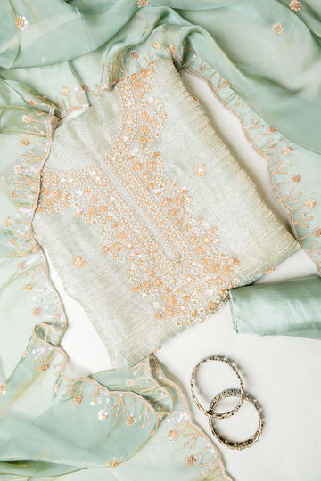 Draped in Elegance Grey Organza Unstitched Salwar Suit With Organza Dupatta