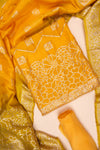 Mango Gold Woven Zari Cotton Unstitched Salwar Suit With Cotton Dupatta