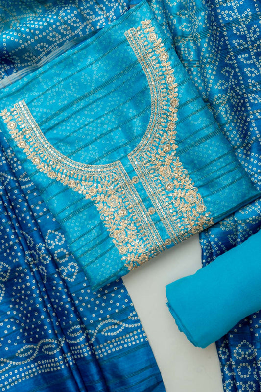 Timelessly Yours Sky Blue Cotton Unstitched Salwar Kameez With Cotton Dupatta