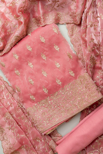 Glow Different Gajari Organza Unstitched Salwar Kameez With Organza Dupatta