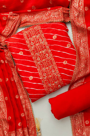 Grace Redefined Red Cotton Unstitched Salwar Kameez With Cotton Dupatta