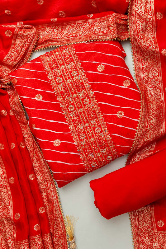 Grace Redefined Red Cotton Unstitched Salwar Kameez With Cotton Dupatta