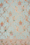 Light Firozi Sequence, Zarkan & Threadwork Chiffon Unstitched Salwar Suit With Chiffon dupatta