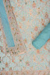 Light Firozi Sequence, Zarkan & Threadwork Chiffon Unstitched Salwar Suit With Chiffon dupatta