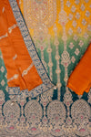 Rust Sequence, Zarkan & Threadwork Chinon Unstitched Salwar Suit With Chinon dupatta