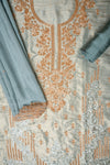 Draped in Elegance Grey Silk Unstitched Salwar Suit With Chinon Dupatta