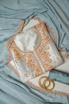 Draped in Elegance Grey Silk Unstitched Salwar Suit With Chinon Dupatta