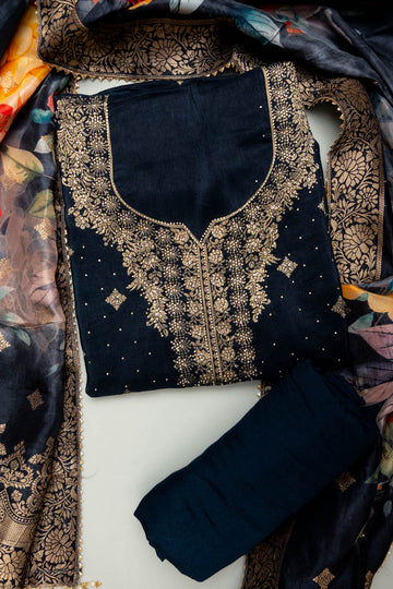 Eternal Favorite Black Crepe Unstitched Salwar Kameez With Crepe Dupatta