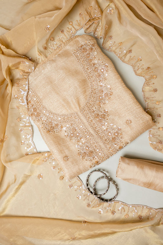 Timeless beauty Tussar Organza Unstitched Salwar Suit With Organza Dupatta