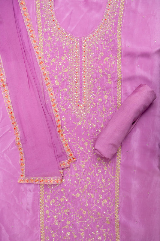 Delicate And Dreamy Mauve Crepe Unstitched Salwar Kameez With Chiffon Dupatta