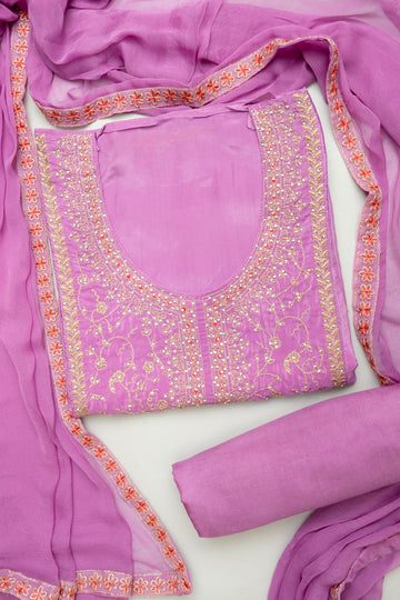 Delicate And Dreamy Mauve Crepe Unstitched Salwar Kameez With Chiffon Dupatta