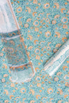 Tea-green Floral Printed Cotton Unstitched Salwar Suit With Cotton Dupatta