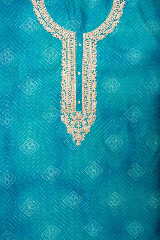 Soft Hues Rama Organza Unstitched Salwar Kameez With Organza Dupatta