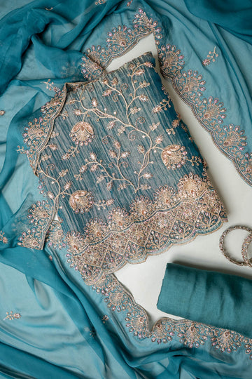 Statement Look Peacock Crush Tissue Unstitched Salwar Suit With Tissue Dupatta