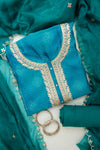 Soft Hues Rama Organza Unstitched Salwar Kameez With Organza Dupatta
