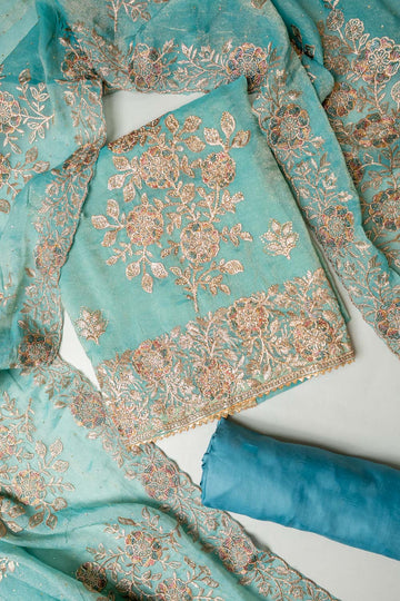 Pastel Majesty Mint Green Organza Unstitched Salwar Suit With Organza Dupatta
