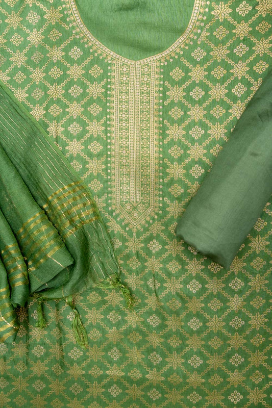 Celebrate tradition in Mehndi Cotton Unstitched Salwar Kameez With Cotton Dupatta