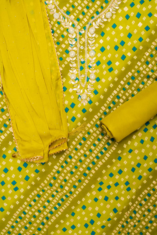 Wrapped in Elegance Pista Cotton Unstitched Salwar Kameez With Chiffon Dupatta