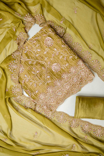 Soft Heritage Pista Crush Tissue Unstitched Salwar Suit With Tissue Dupatta