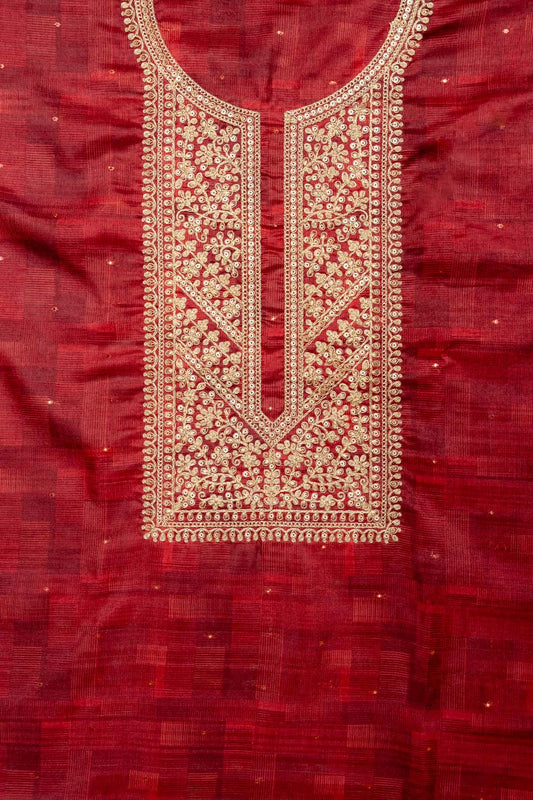 Heritage Heirloom Maroon Cotton Unstitched Salwar Kameez With Cotton Dupatta