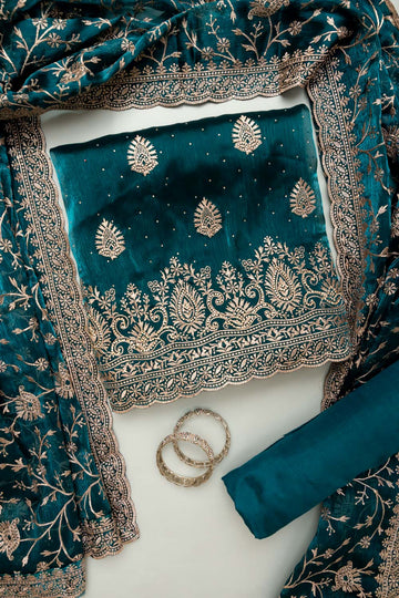Statement Look Peacock Organza Unstitched Salwar Kameez With Organza Dupatta