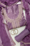 Delicate And Dreamy Mauve Crepe Unstitched Salwar Kameez With Chiffon Dupatta