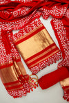 Grace Redefined Red Unstitched Dola Salwar Kameez With Dola Dupatta
