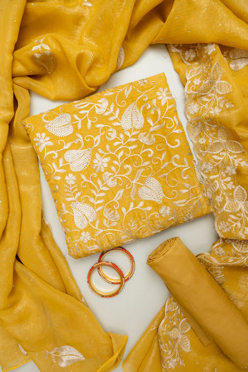 Sunshine Charm Mustard Shimmer Unstitched Salwar Kameez With Shimmer Dupatta