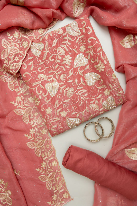 Glow Different Gajari Shimmer Unstitched Salwar Kameez With Shimmer Dupatta