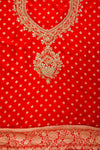 Grace Redefined Red Unstitched Salwar Kameez with Woven Zari, Dabka Work & Dolna Dupatta