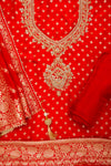 Grace Redefined Red Unstitched Salwar Kameez with Woven Zari, Dabka Work & Dolna Dupatta